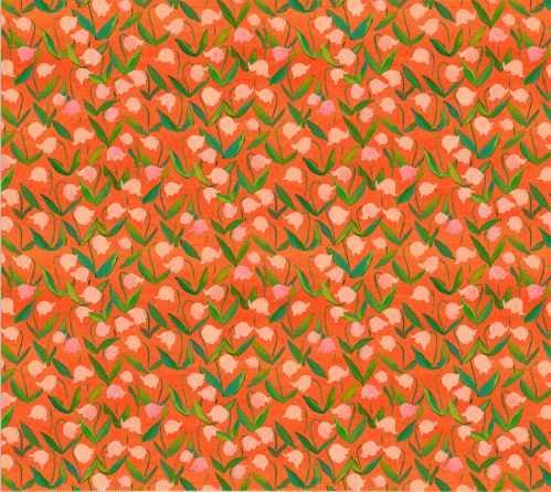 Heather Ross By Hand Flowerbed Coral Fabric