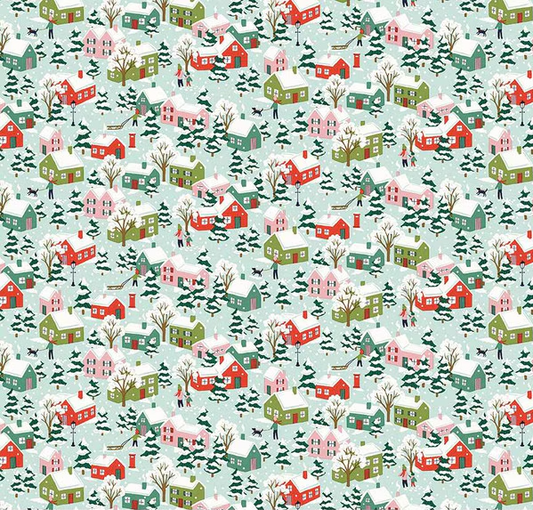 Festive Greetings Festive Village Seafoam Fabric