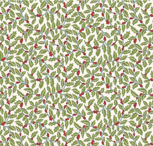 Festive Greetings Swirling Holly Cream Fabric