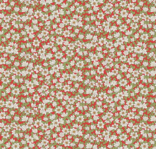 Festive Greetings Peaceful Poinsettias Red Fabric