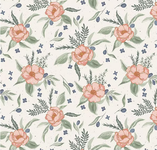 Olive Grove Floral Ivory Fabric