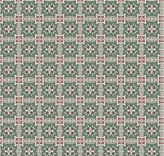 Olive Grove Mill Tiles Green Fabric