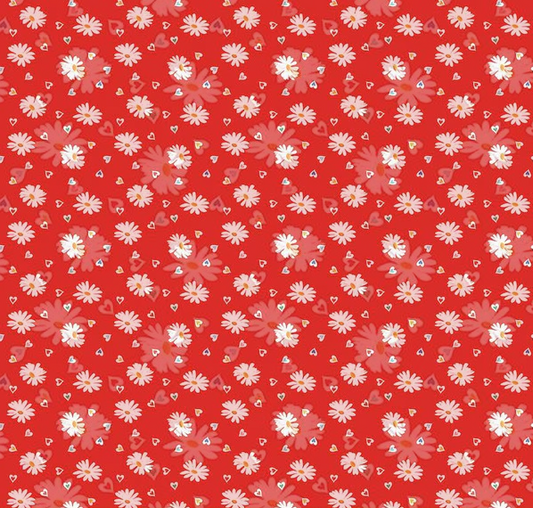 Simple Pleasures Heart Daisies Strawberry Fabric