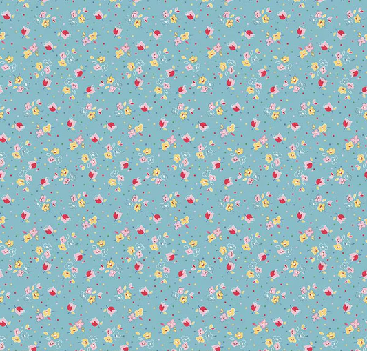 Simple Pleasures Calico Sweet Rose Aqua Fabric
