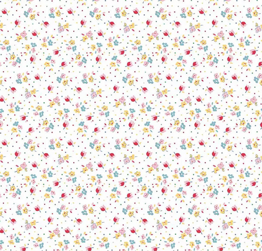 Simple Pleasures Calico Sweet Rose White Fabric