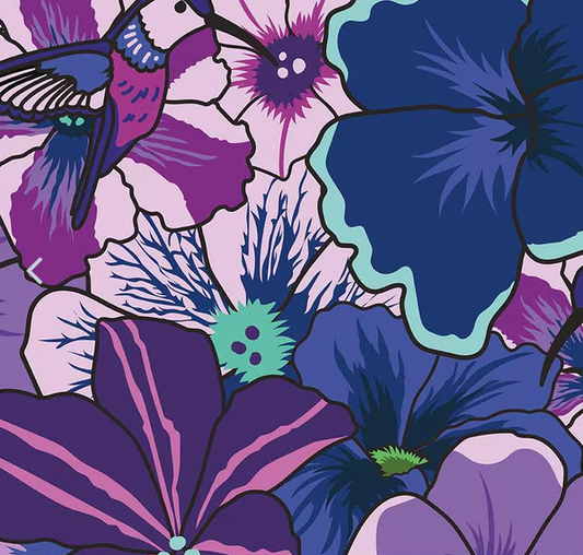 Wide Back Botanic Blast Pansies Purple Fabric