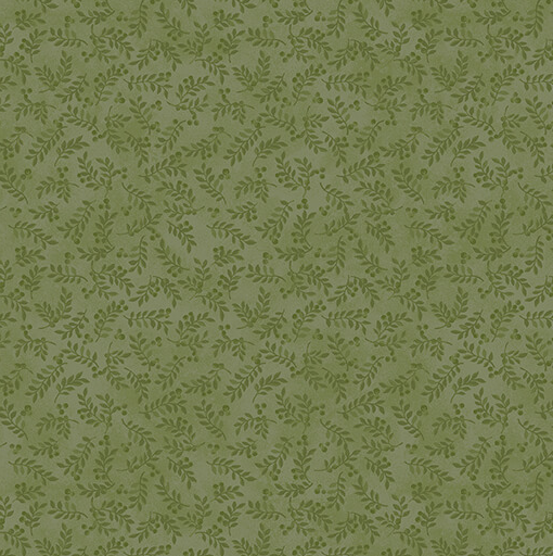 A Moose in the Woods Leaves & Berries Tonal Green Fabric