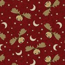 A Moose in the Woods Moose Moon and Stars Cranberry Fabric