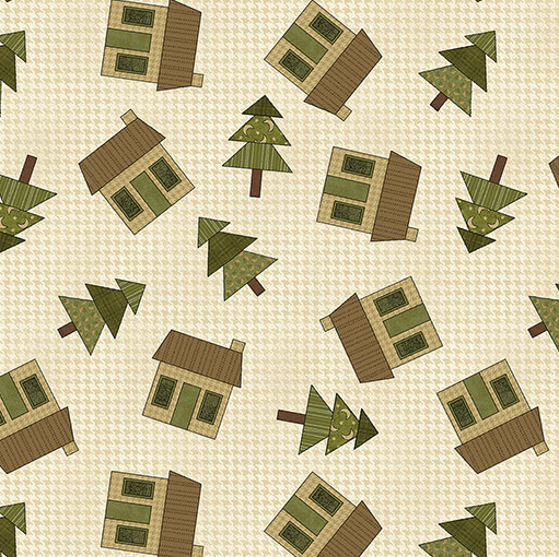 A Moose in the Woods Cabin in the Wood Natural Fabric