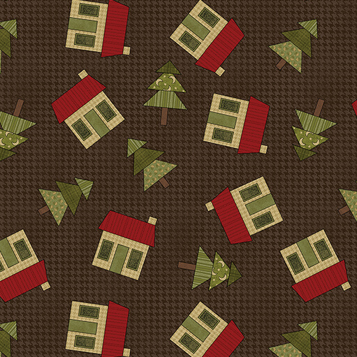 A Moose in the Woods Cabin in the Wood Chocolate Fabric