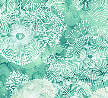 Deep Blue SEA FLOWERS 1 Fabric