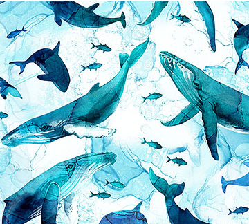 Deep Blue WHALES 1 Fabric