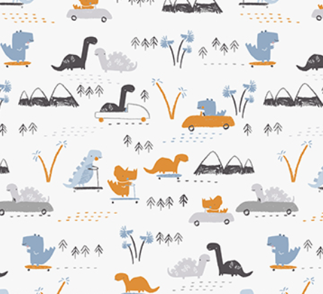 Fossil Folks DINO TOWN WHITE Fabric