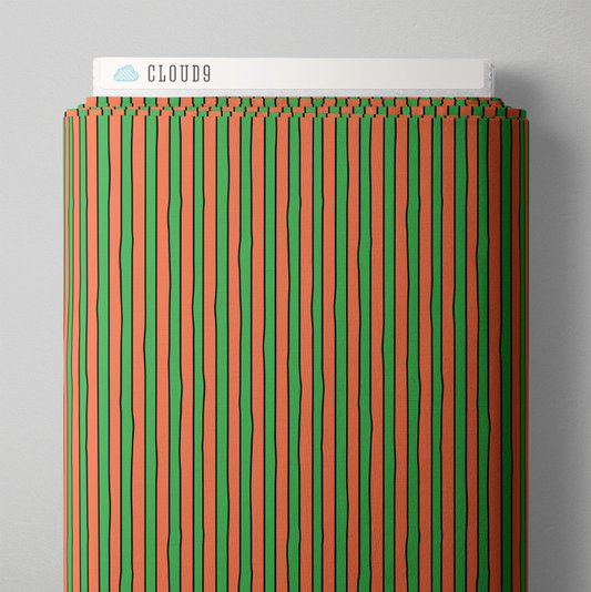 Goodnight Moon Stripe Green/Orange Fabric