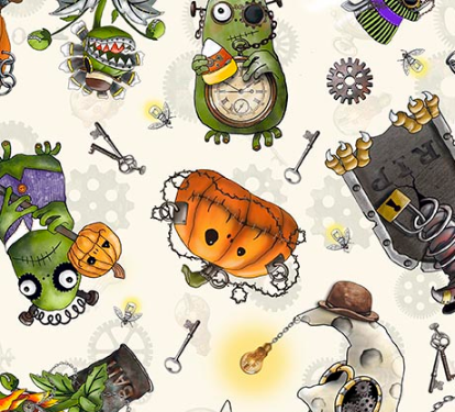 Steampunk Halloween 3 Halloween Character Toss Cream Fabric