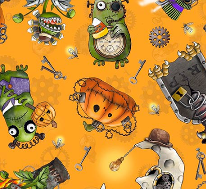 Steampunk Halloween 3 Halloween Character Toss Orange Fabric