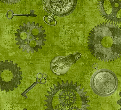Steampunk Halloween 3 Gears Green Fabric