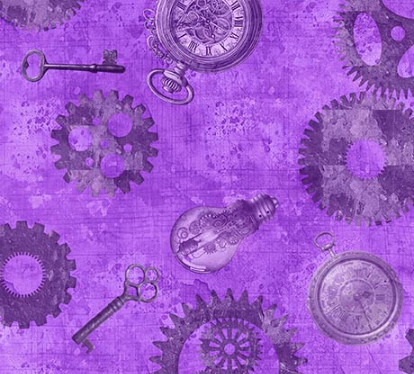 Steampunk Halloween 3 Gears Purple Fabric