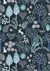 The Secret Winter Garden Flannel Secret Garden on Midnight Blue Fabric