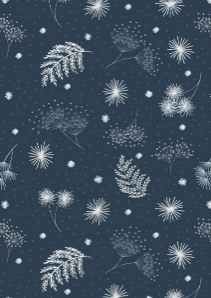 The Secret Winter Garden Flannel Frosted Garden on Dark Blue Fabric