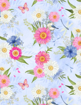 Paisley Punch Bouquets All Over Blue Fabric