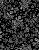 Shadow Blooms - Butterflies & Floral Black - Yardage
