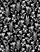 Shadow Blooms - Plants All Over Black - Yardage