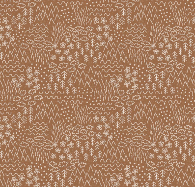 Colorful Critters Sketch Brown Fabric