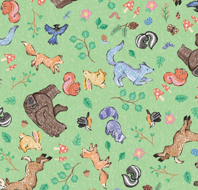 Colorful Critters Main Green Fabric