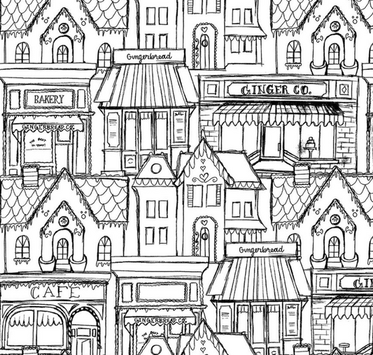 Gingerbread Village White Fabric