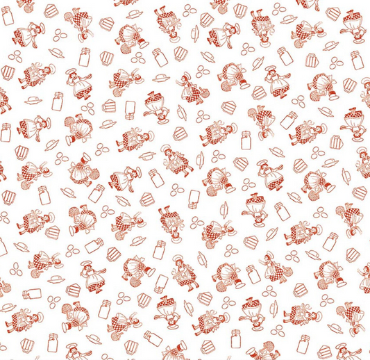 Gingerbread Baking Girls White Fabric