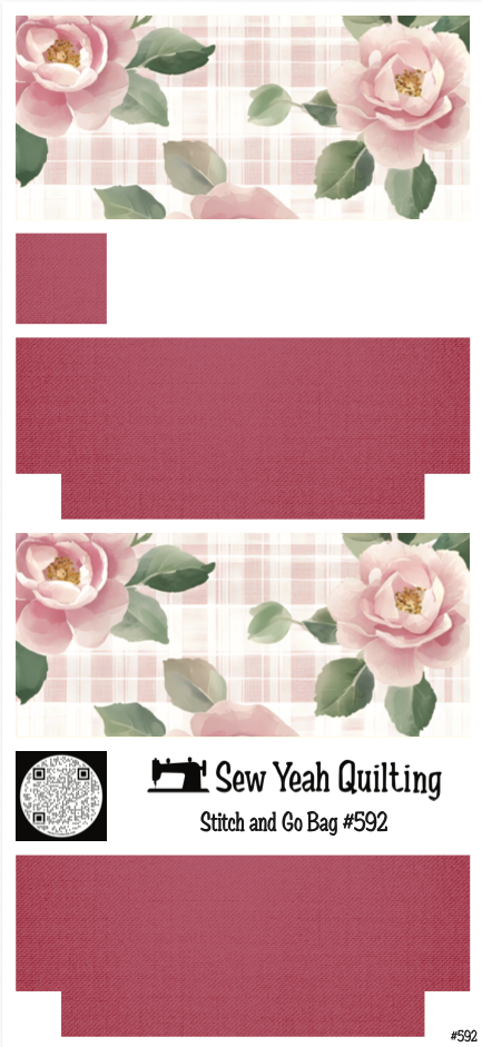 Stitch & Go Bag #592 - Flowers Pink & Plaid on Rose Pink