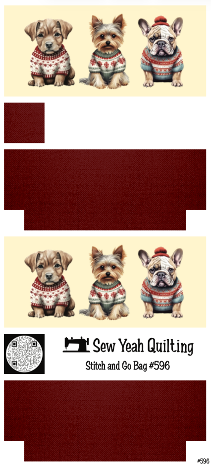 Stitch & Go Bag #596 - Christmas Dogs with Yellow Background on Red