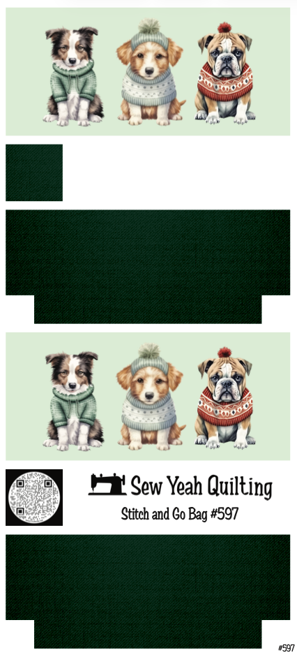 Stitch & Go Bag #597 - Christmas Dogs with Mint Green Background on Green
