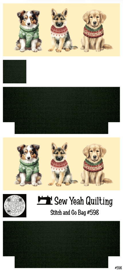 Stitch & Go Bag #598 - Christmas Dogs with Yellow Background on Green