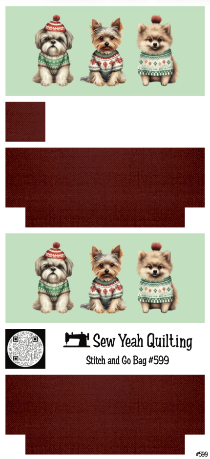 Stitch & Go Bag #599 - Christmas Dogs with Mint Green Background on Red