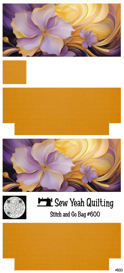 Stitch & Go Bag #600 - Flowers Abstract Purple on Gold