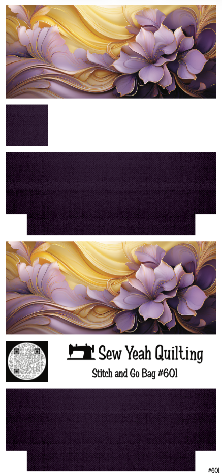 Stitch & Go Bag #601 - Flowers Abstract Bottom Right & Swirls on Violet