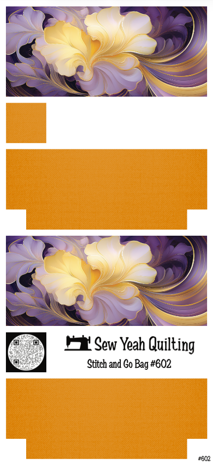 Stitch & Go Bag #602 - Flowers Like Swirls on Gold