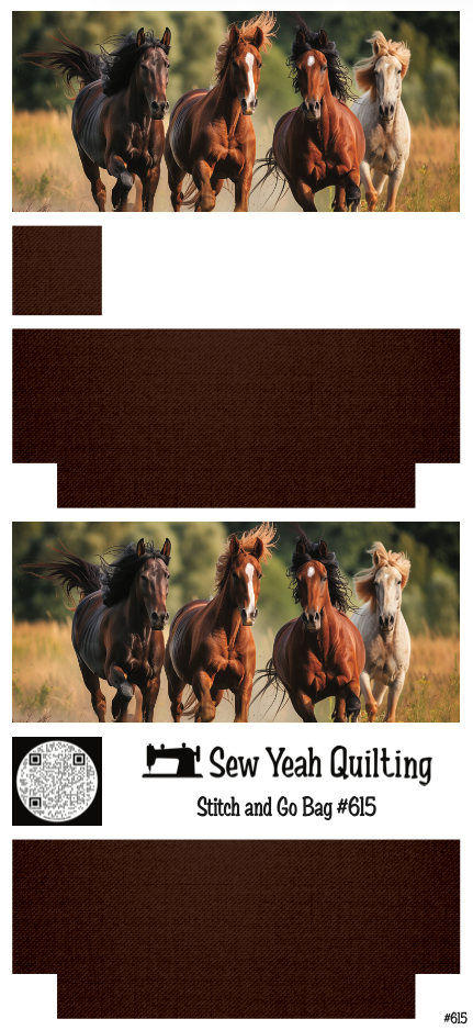 Stitch & Go Bag #615 - Animal Horses on Chestnut Brown