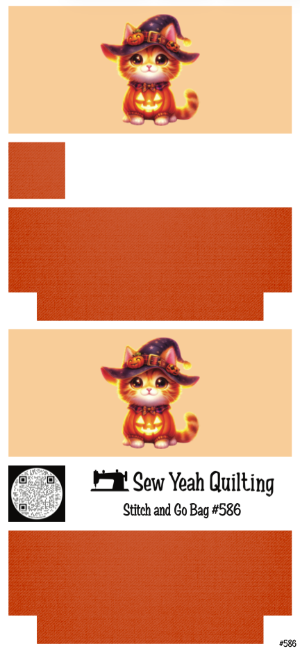 Stitch & Go Bag #586 - Cat Halloween & Pumpkin on Orange