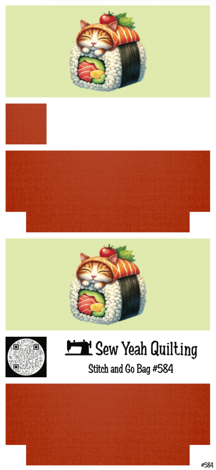 Stitch & Go Bag #584 - Cat Sushi & Roll on Orange