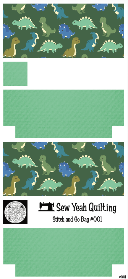 Stitch & Go Bag #1 - Dinosaurs on Light Green