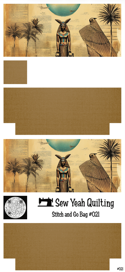 Stitch & Go Bag #21 - Egyptian Pharaoh & Bird on Brown Tan