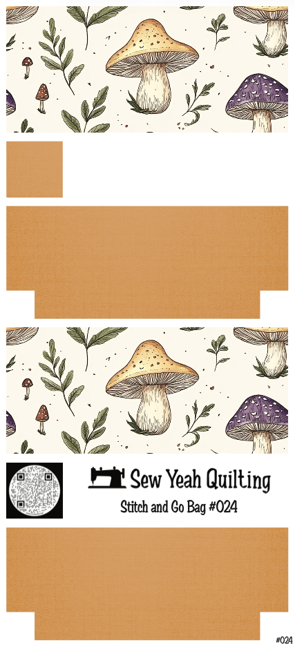 Stitch & Go Bag #24 - Mushrooms Watercolor & Leaves on Orange