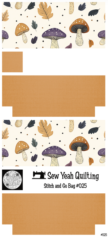 Stitch & Go Bag #25 - Mushrooms Autumn & Leaves on Orange