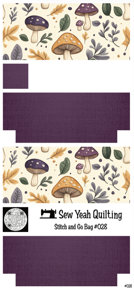 Stitch & Go Bag #28 - Mushrooms Watercolor & Leaves on Violet
