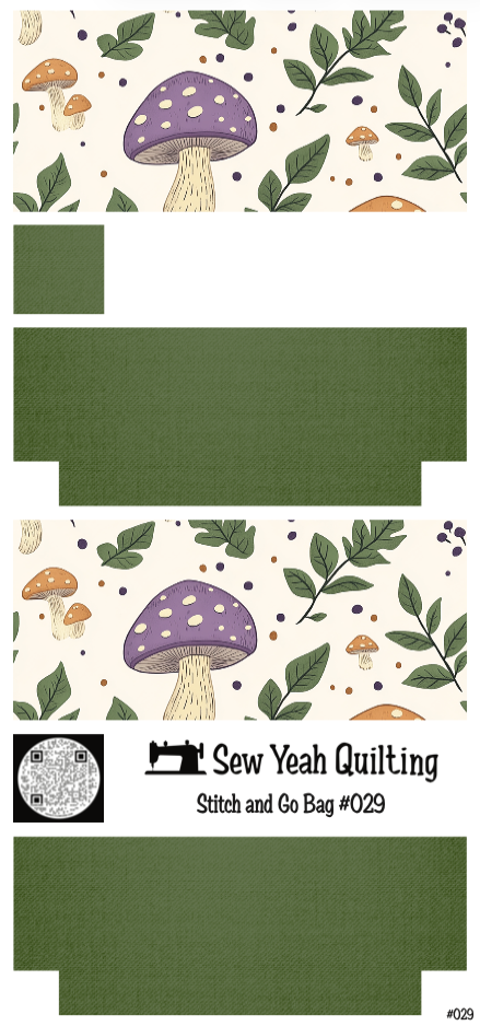 Stitch & Go Bag #29 - Mushrooms & Greenery on Green