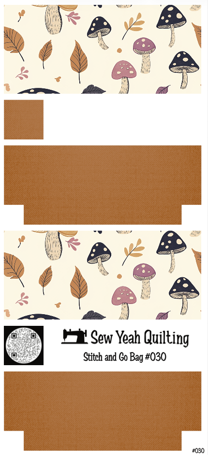 Stitch & Go Bag #30 - Mushrooms & Illustrated Autumn Leaves on Brown