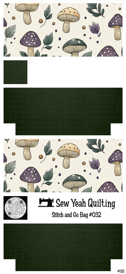 Stitch & Go Bag #32 - Mushrooms, Spots & Leaves on Dark Green